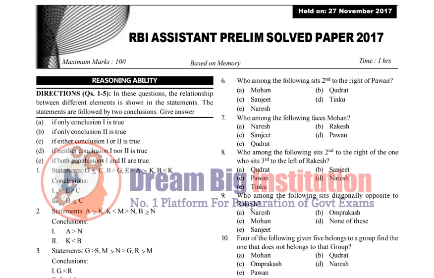 RBI Assistant Previous Year Paper PDF