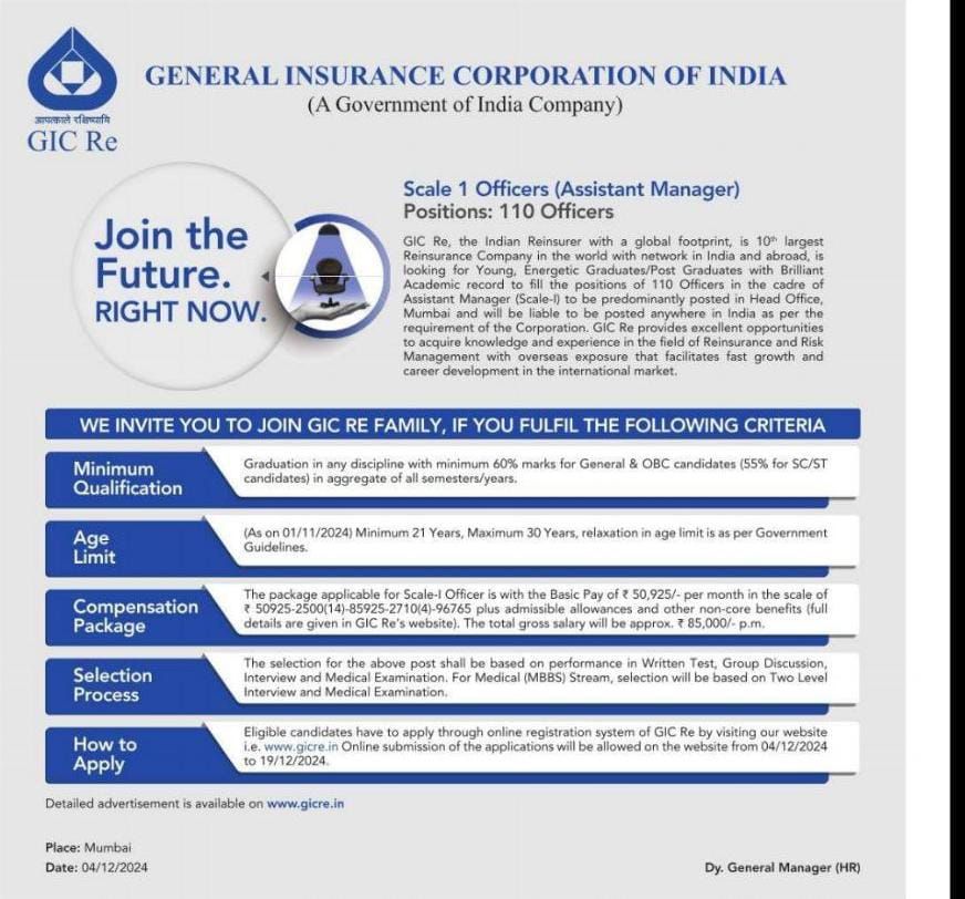 GIC Assistant Manager Recruitment 2024